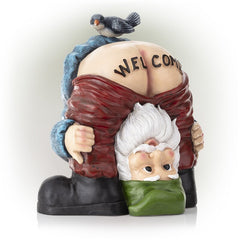Funny Garden Gnome Statue with Bird on Butt - Rude Welcome Gnome Decoration for Fairy & Moss Micro Landscapes | Ideal Gift for Garden Enthusiasts